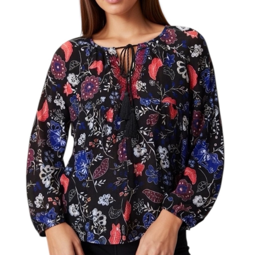 OLD NAVY Tassel Tie Floral Print Keyhole Blouse